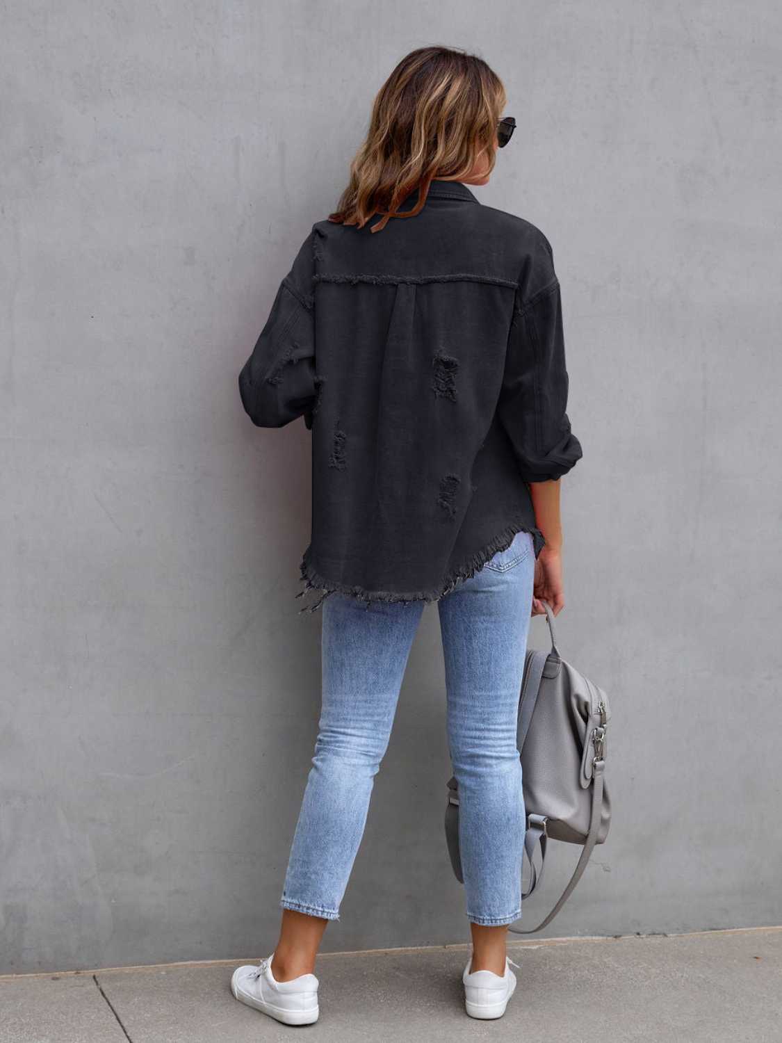 Distressed Drop Shoulder Denim Jacket - Bela Fils BoutiqueBela Fils Boutique
